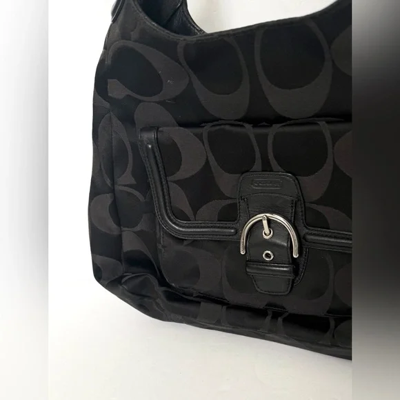 Coach Signature Canvas Campbell Leather Shoulder Bag Hobo Buckle Pocket Y2K - Picture 2 of 9